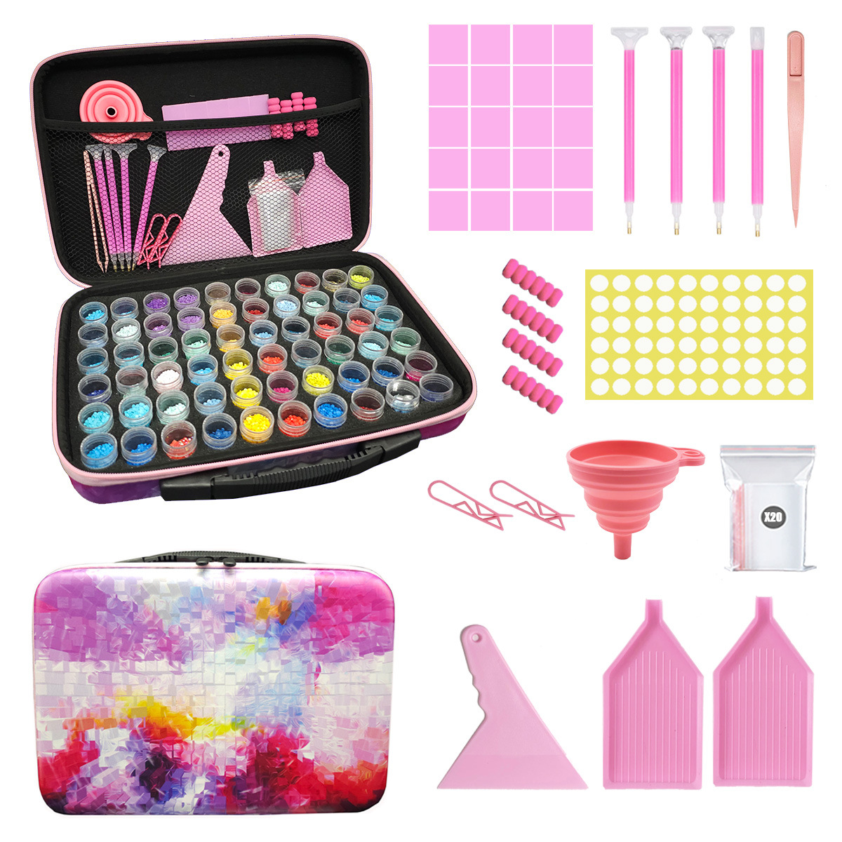 New Diamond Painting Tool Set Portable Storage Bag 60 Grid Packing Storage Bottle Pink 15 Ml High Bottle Printing