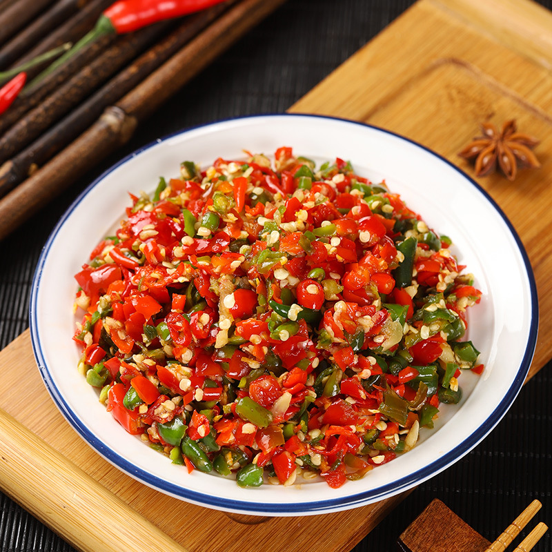 湖南特产双色剁辣椒青红辣椒酱批发香辣剁辣椒开胃下饭菜彩椒酱