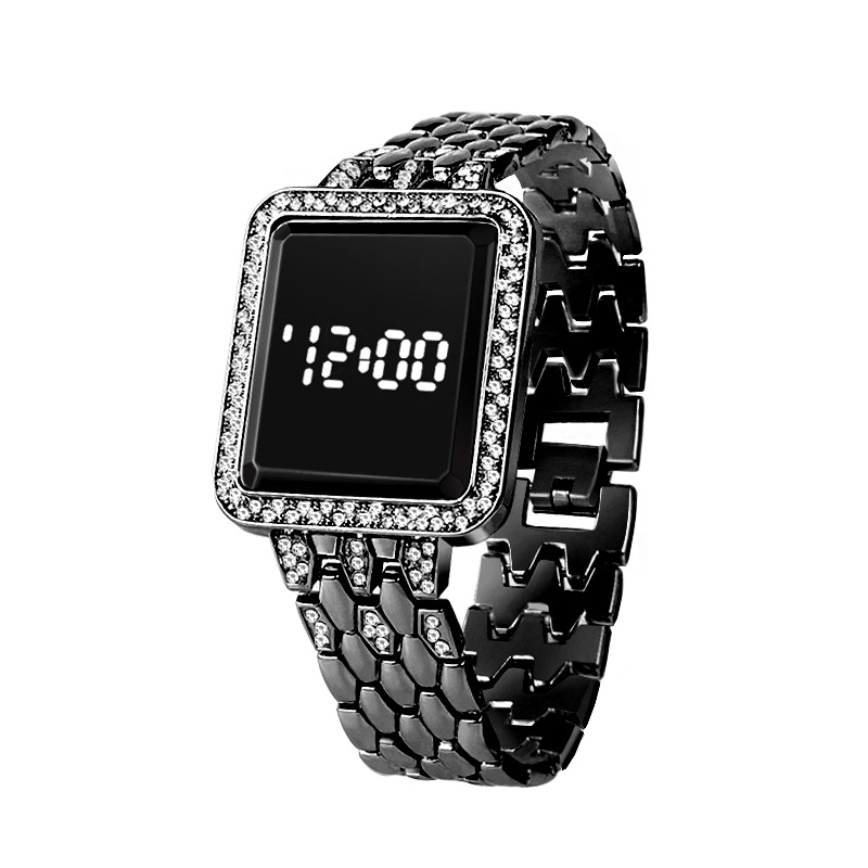 Factory Direct Sales New Square Diamond Electronic Watch Led Fashion Women's Steel Belt Touch Watch Electronic Watch