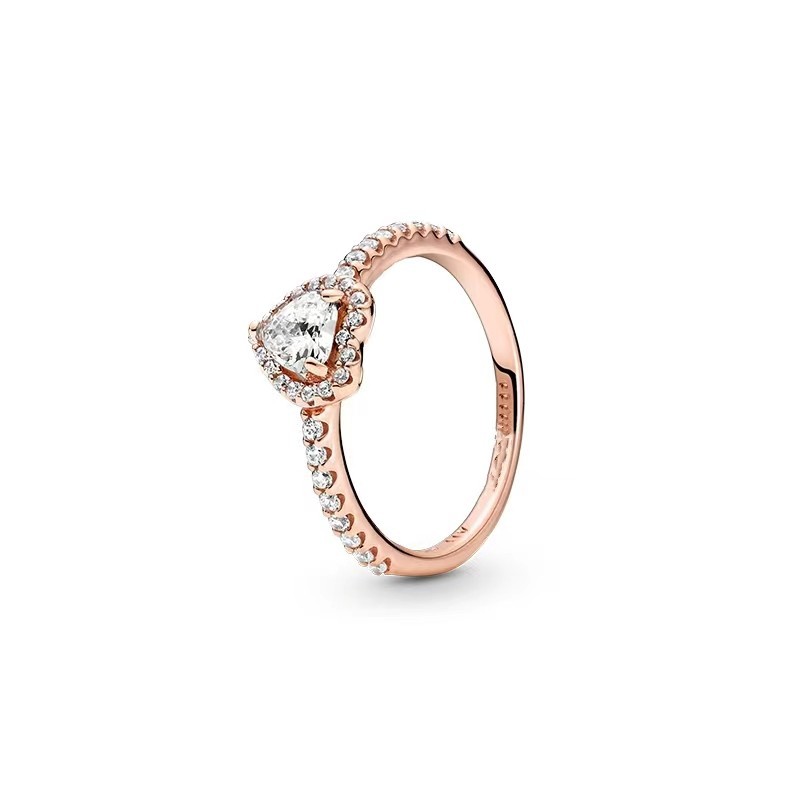 Panjia White Copper S925 Silver Ring Shining Heart Diamond-Embedded Rose Gold Pink Love Heart-Shaped Ring Ring Wholesale