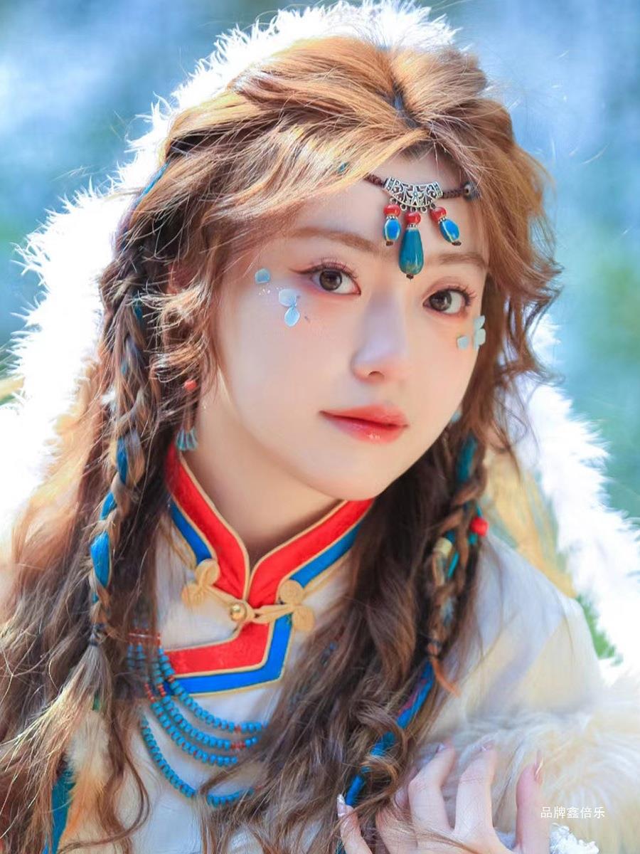 蒙古族头饰少数民族复古风舞蹈演出女儿童流苏串珠发饰品额饰橘色