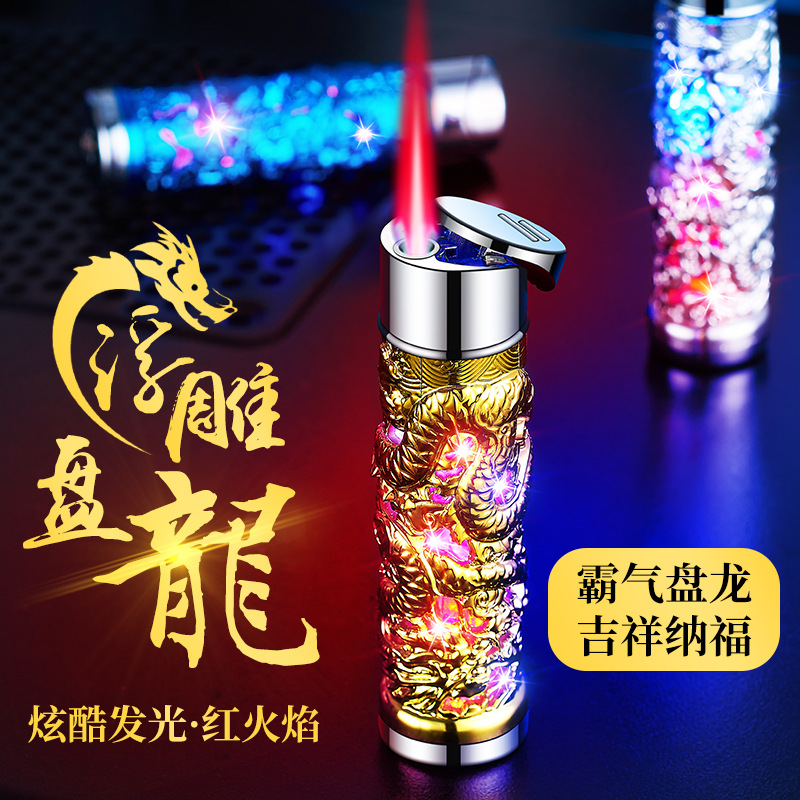 tiktok red creative panlong colorful flash inflatable windproof lighter dragon column lighter unique hipster gift