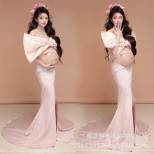 新款影楼孕妇照服装可爱甜美可爱风粉色蝴蝶结仙气孕妈咪摄影礼服