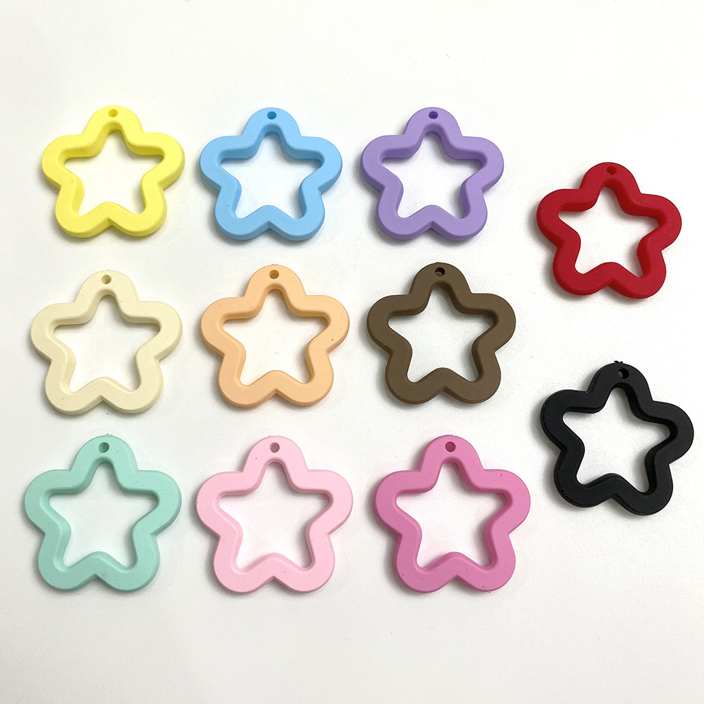 Feel Rubber Hanging Hole Hollow Pentagram Plum DIY Handmade Necklace Mobile Phone Charm Accessories Earring Material Scattered Beads