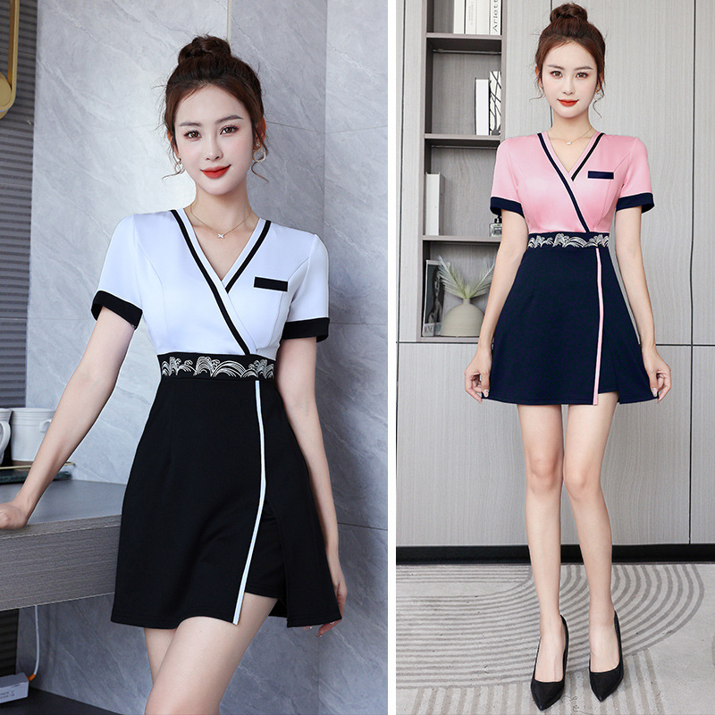 带短裤连衣裙2022年新款足浴技师工作服女养生会所足疗连衣裙2566