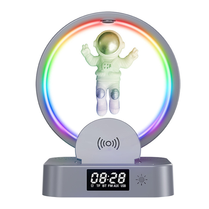 Magnetic Levitation Bluetooth Speaker Customized Logo Astronaut Night Light Clock Audio Subwoofer Wireless Charger Bluetooth Audio