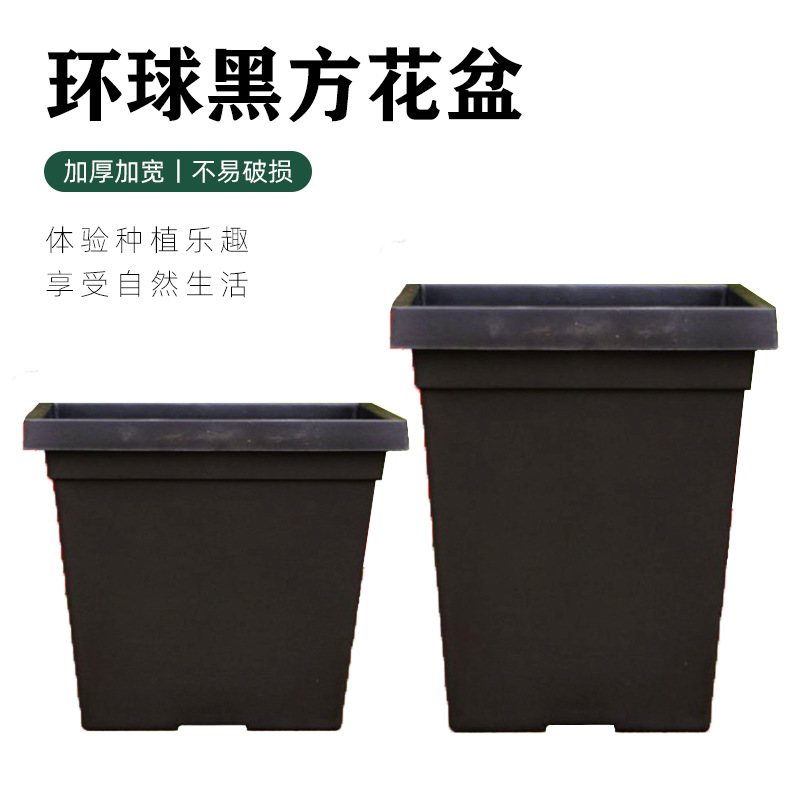 环球外贸加厚深型特大黑方花盆家庭企事业单位绿植种树藤月铁线莲