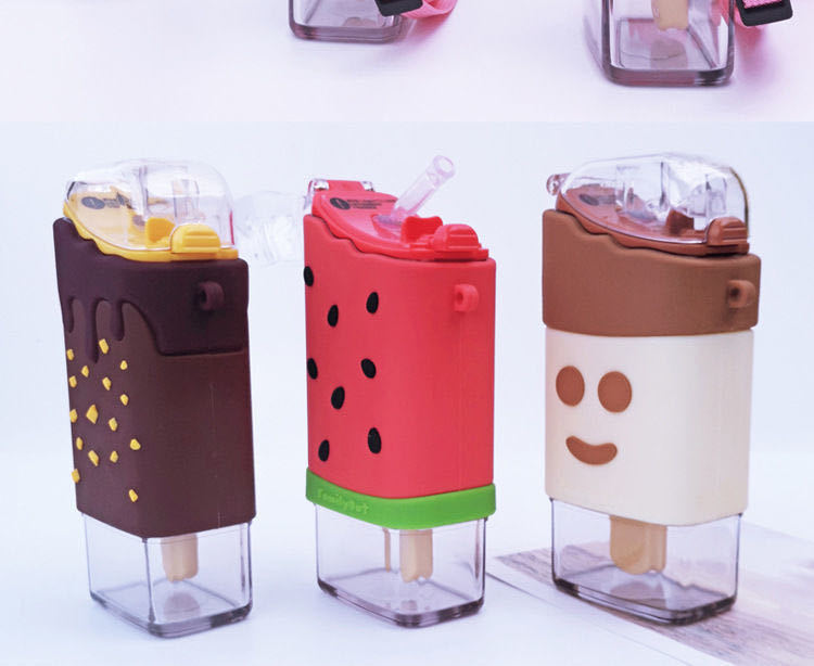Ice Cream Cup Creative Water Cup Drop-Resistant Children's Popsicle Cup Summer Cute Portable Children Student Sports Straw
