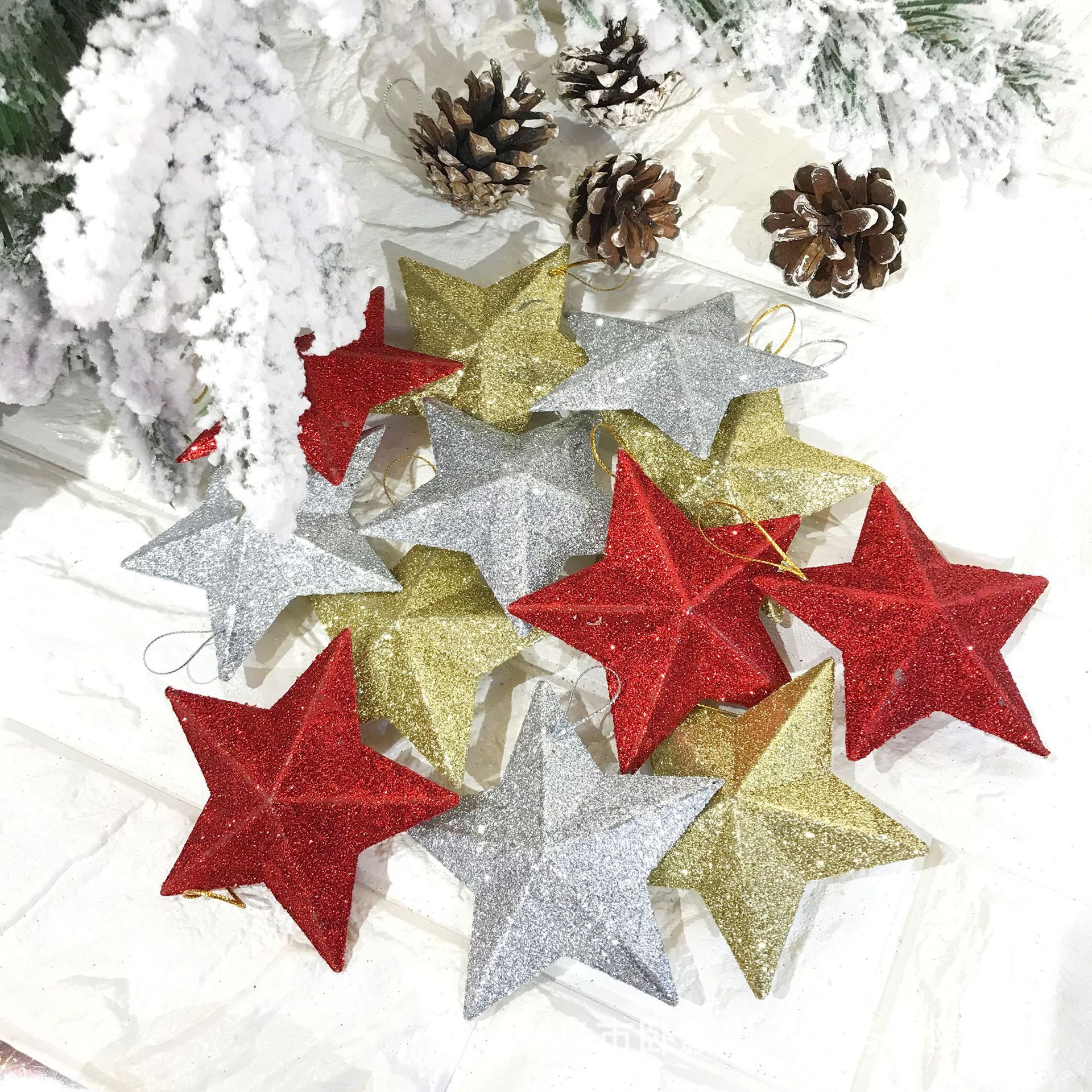 Christmas Decorations Gold Powder Five-Pointed Star Dusting Powder Blow Molding Five-Pointed Star Six-Color Optional Plastic Five-Pointed Star