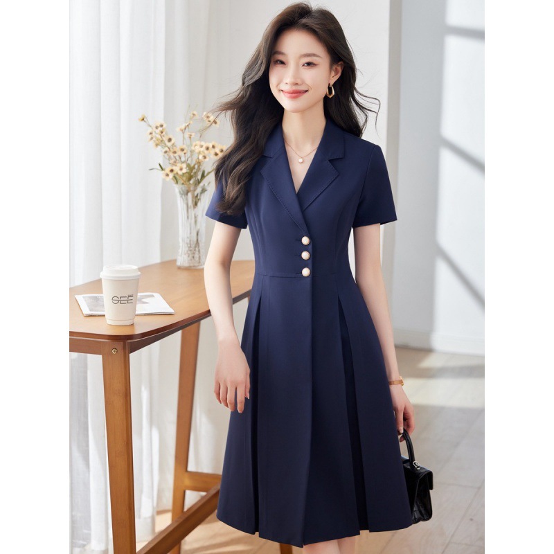 2024春夏白领通勤ol高级感法式职业显瘦气质干练女装西装领连衣裙