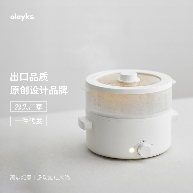 olayks立时原创设计电煮锅家用宿舍学生多功能一体小电锅电炒锅