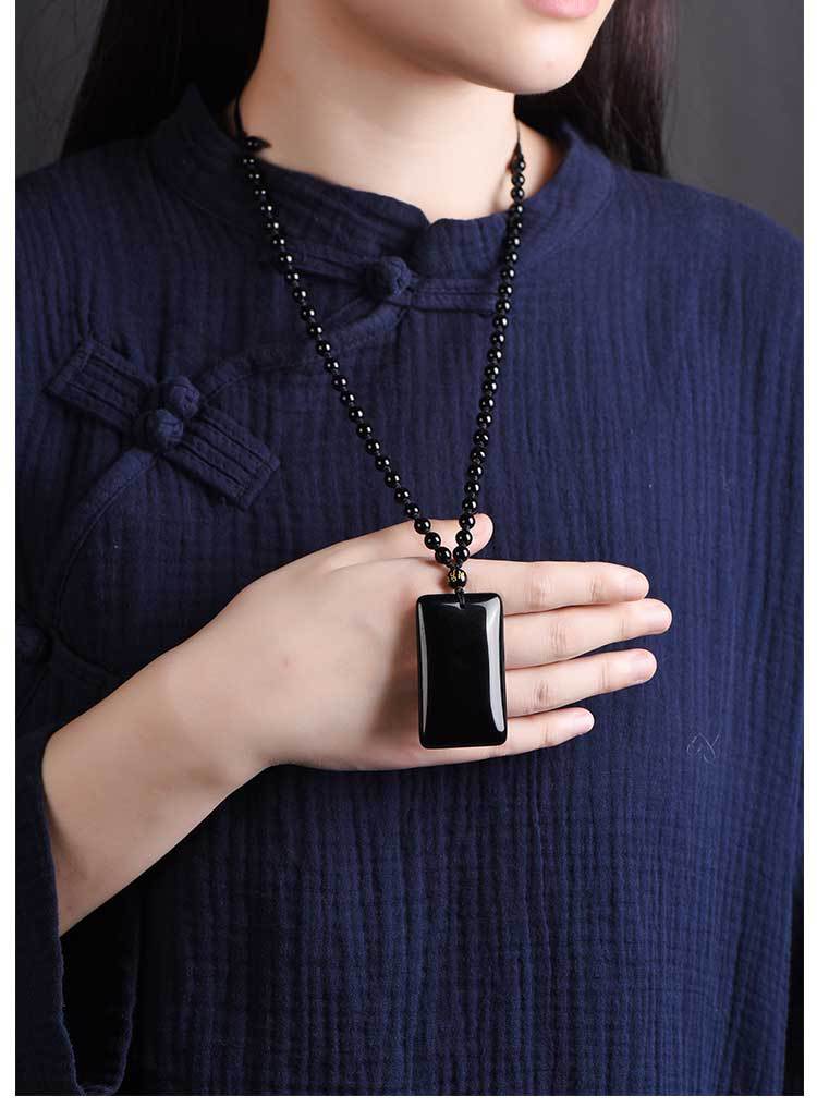 黑曜石无事牌吊坠男女款吊坠男女情侣款黑色挂件项链生日礼物饰品