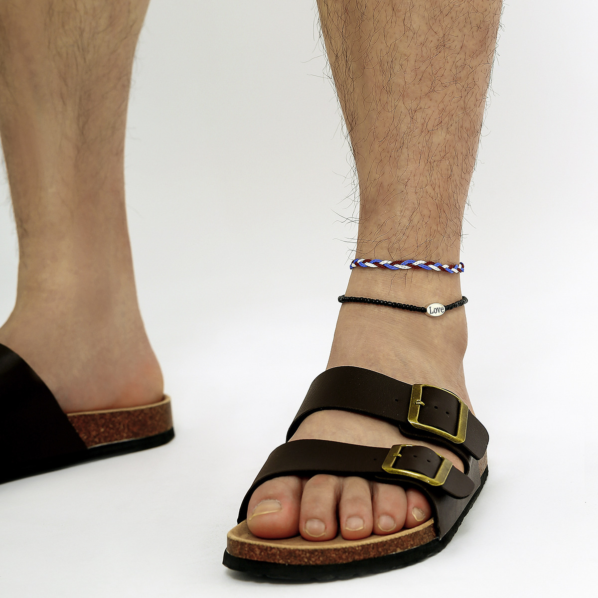 创意波西米亚彩色编织绳时尚编织简约新脚链小众设计米珠吊牌脚绳