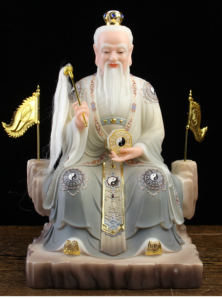 汉白玉石鸿钧老祖神像居家供奉家用黄玉树脂佛像彩绘客厅祝福摆件