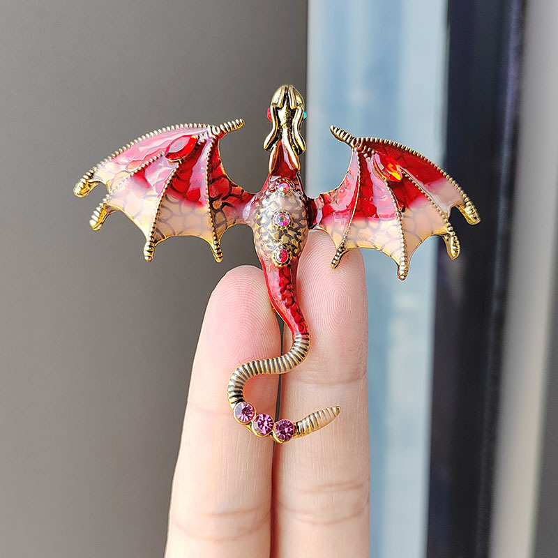 Painting Oil Enamel Dragon Brooch European and American Fashion Diamond-Embedded Animal Pin Cross-Border Hot Sale Corsage All-Match Diamond-Embedded Accessories