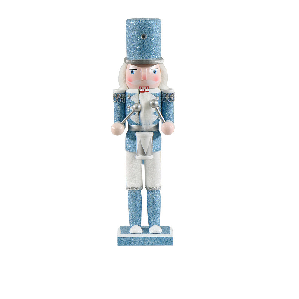 30cm Sky Blue Bright Pink Nutcracker King Wooden Crafts Lotus Cartoon Christmas Decorations Small Gift