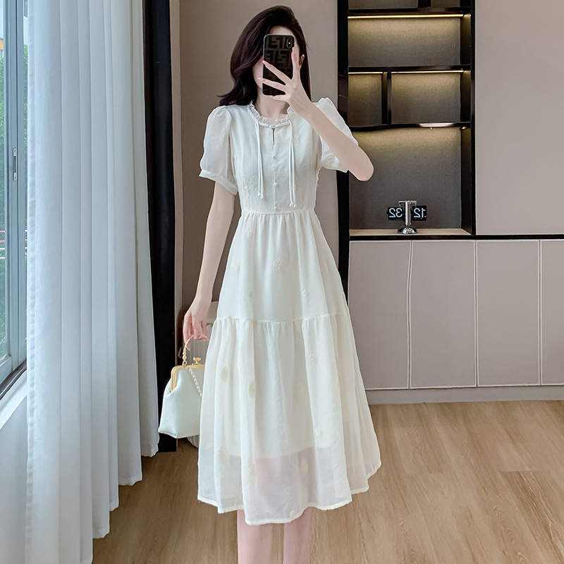 高品质夏装新中式复古设计感中国风新款别致刺绣仙女裙长裙连衣裙