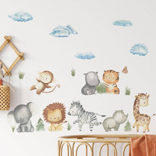 FX-C409卡通动物组合长颈鹿大象云朵儿童卧室客厅美化装饰墙贴纸