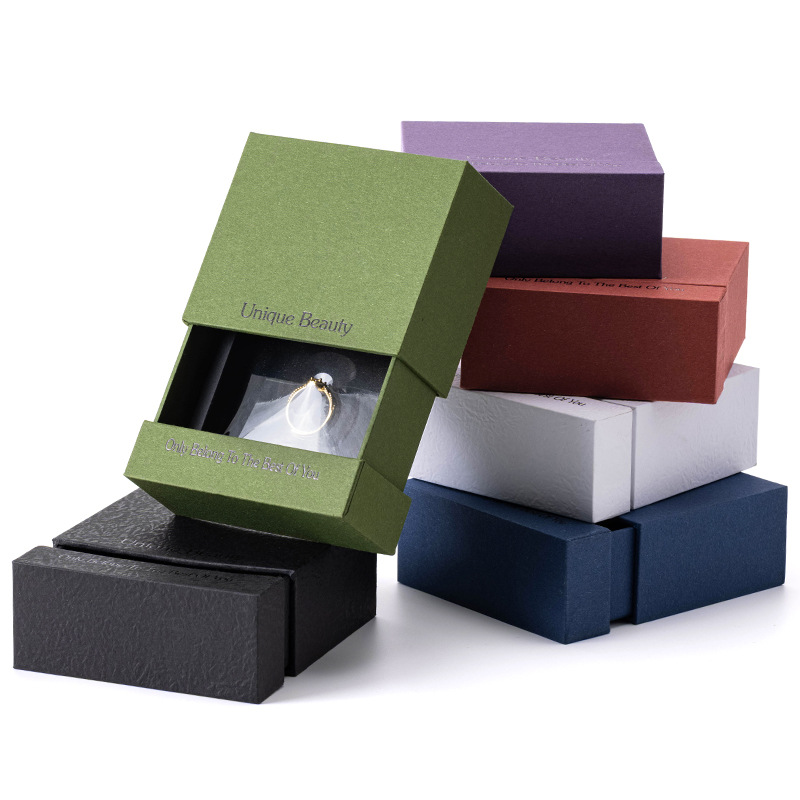 跨境礼盒抽拉式pe膜透明悬浮盒纹理饰品包装盒戒指耳环珠宝首饰盒