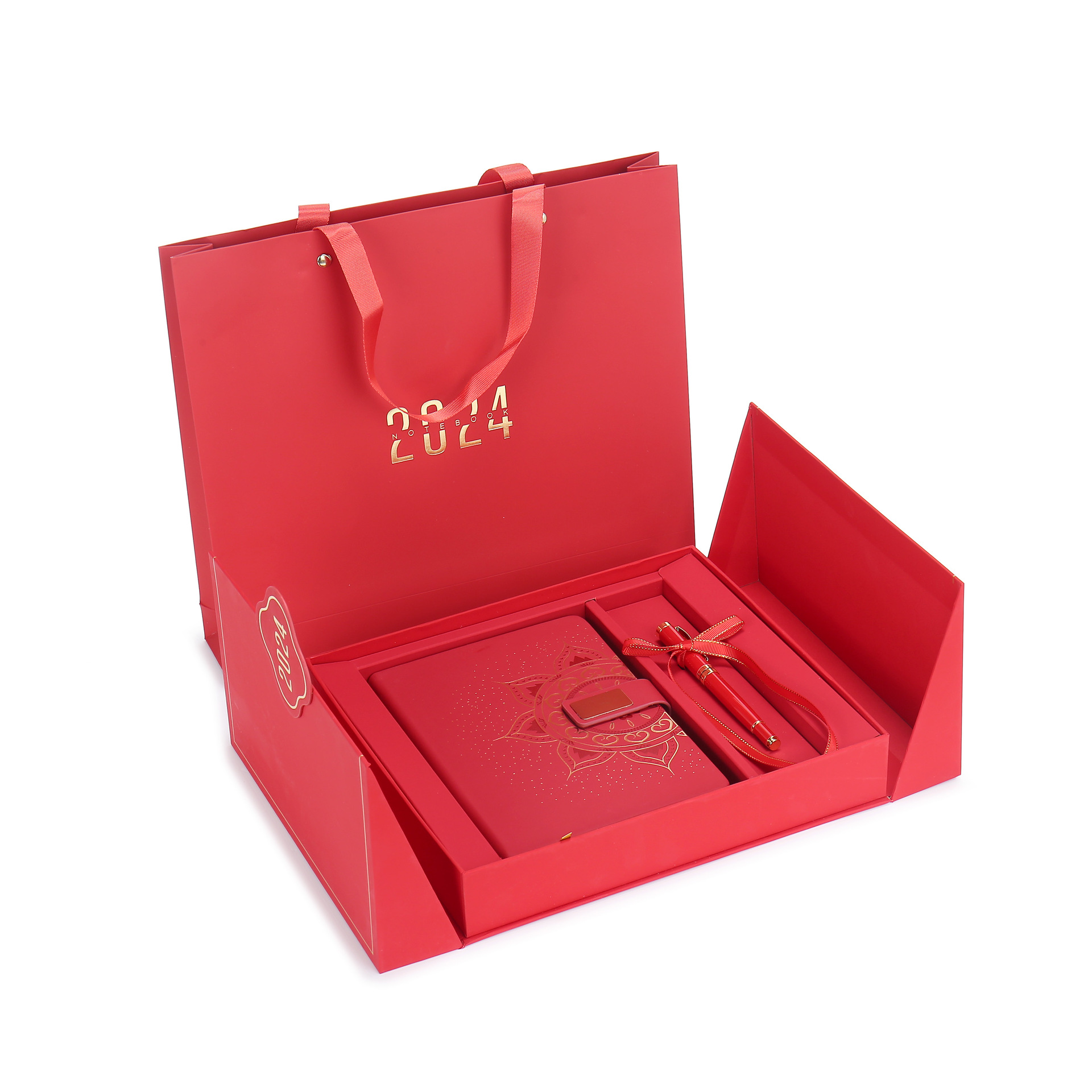 365天日程计划皮革记事本2024年敦煌国潮带磁扣烫金笔记本套装