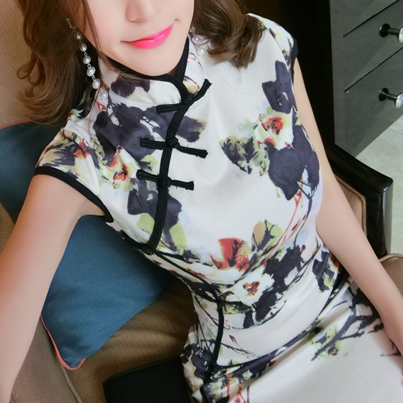 夏修身短款改良版风性感复古开叉连衣裙舞台表演少女新式旗袍