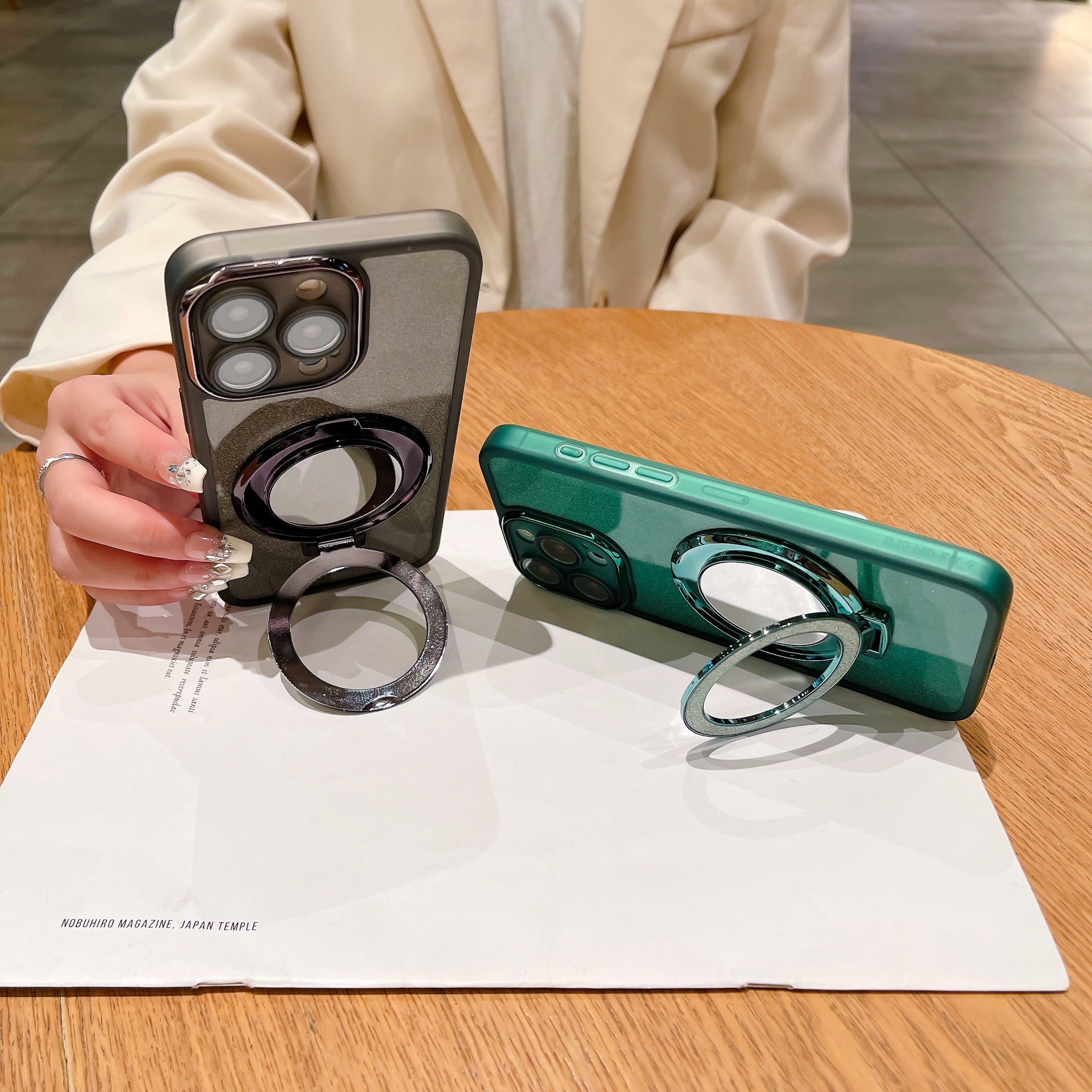 外贸适用opporeno11f手机壳a79透明渐变a58镜子磁吸支架a38全包壳