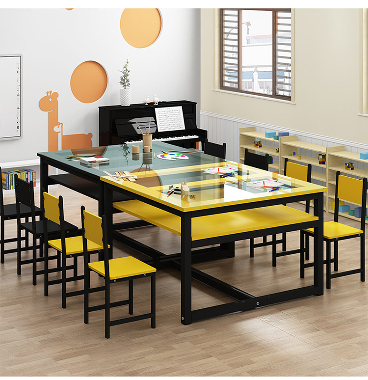 玻璃美术桌绘画桌幼儿园托管班学生辅导培训班桌椅手工书法画室桌