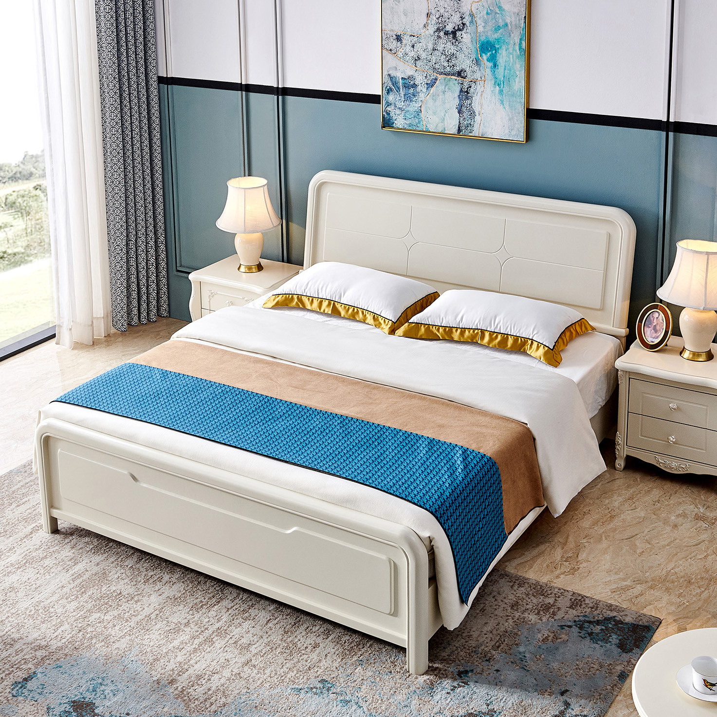 玉麒麟简约白色实木床雕花婚床静音双人公主床