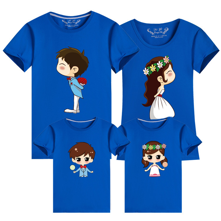 亲子装可爱卡通一家四口装家庭装短袖t恤结婚团体服三亚海南旅游