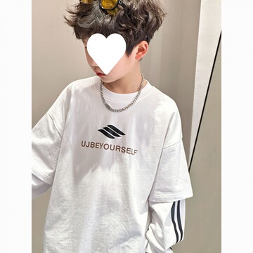 春秋款外穿男童长袖t恤帅气炸街潮流儿童假两件上衣服中大童卫衣