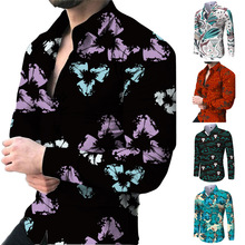 亚马逊速卖通外贸新款男士个性3D印花长袖衬衫大码时尚休闲衬衣男