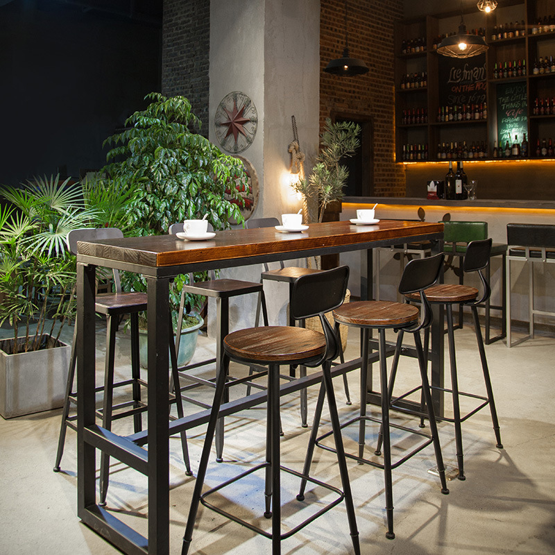 美式新款铁艺休闲式酒吧奶茶店工业风长条靠墙高脚吧台桌椅