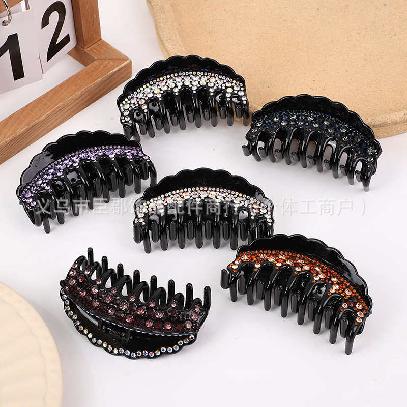 盘发发夹后脑勺大号水钻抓夹简约夹子中年盘发卡女士发抓夹子头饰