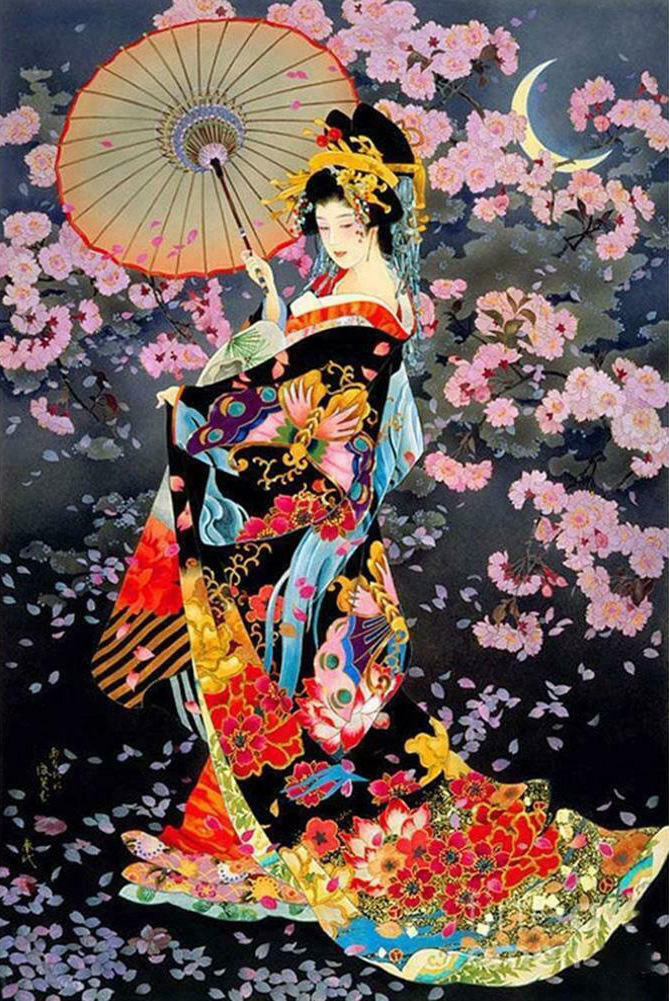 日本歌姬厂家直销支持一件代发跨境外贸樱花和服油伞钻石画