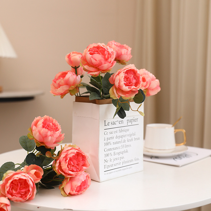 orange tea home new artificial handle beam 5 fork small peony wedding hotel stage decorative floral decoration artificial flower