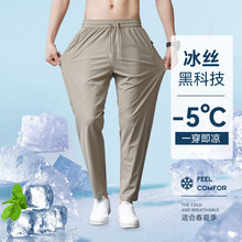 冰丝休闲裤男夏季新款垂感透气直筒运动裤青年弹力松紧腰品质长裤