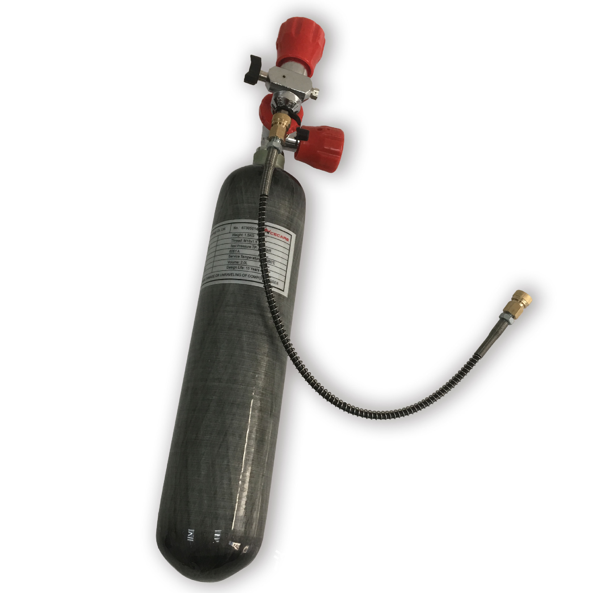 碳纤维气瓶2l气瓶30mpa高压气瓶阀门充气便携式碳纤维高压空气瓶