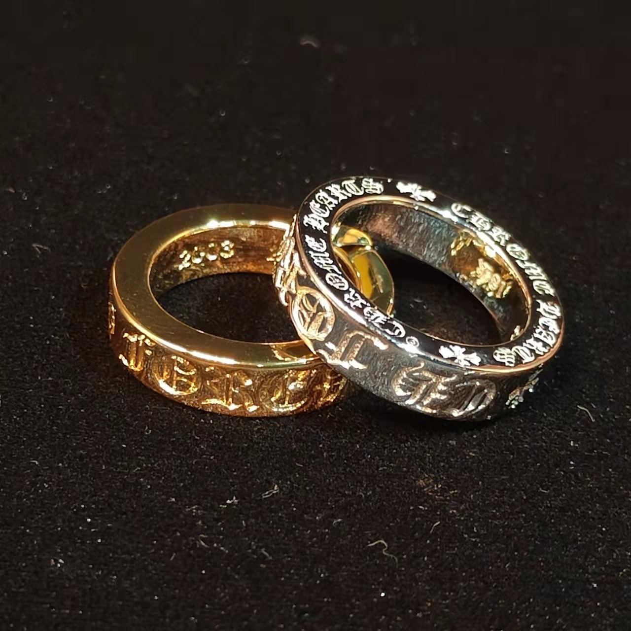 22k18k电镀黄金白金ch克罗伈风格forever十字架永恒刻字经典戒指