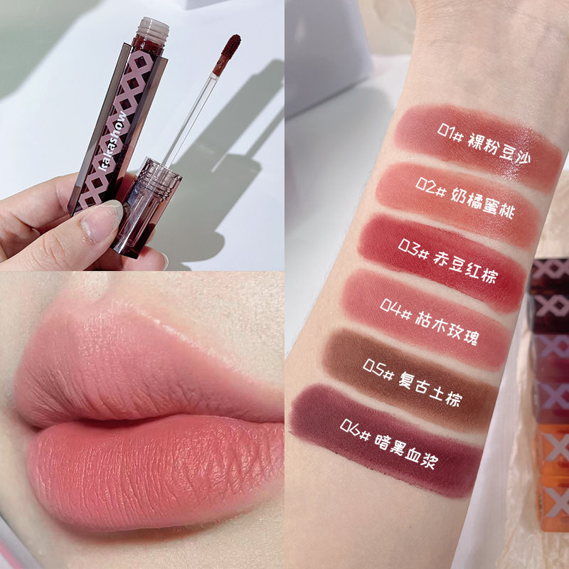 Kakashow Hexagonal Lip Lacquer Light Matte Lip Gloss Nude White Lip Mud Velvet Matte Lipstick Niche Brand