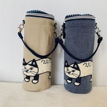 日本新款刺绣猫咪水壶包水壶袋保温铝箔包手拎手提水杯袋831