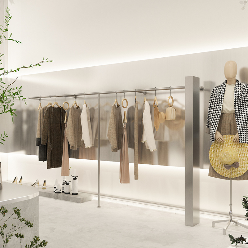 服装店展示架陈列道具童装女装店货架展示架上墙落地不锈钢挂衣架