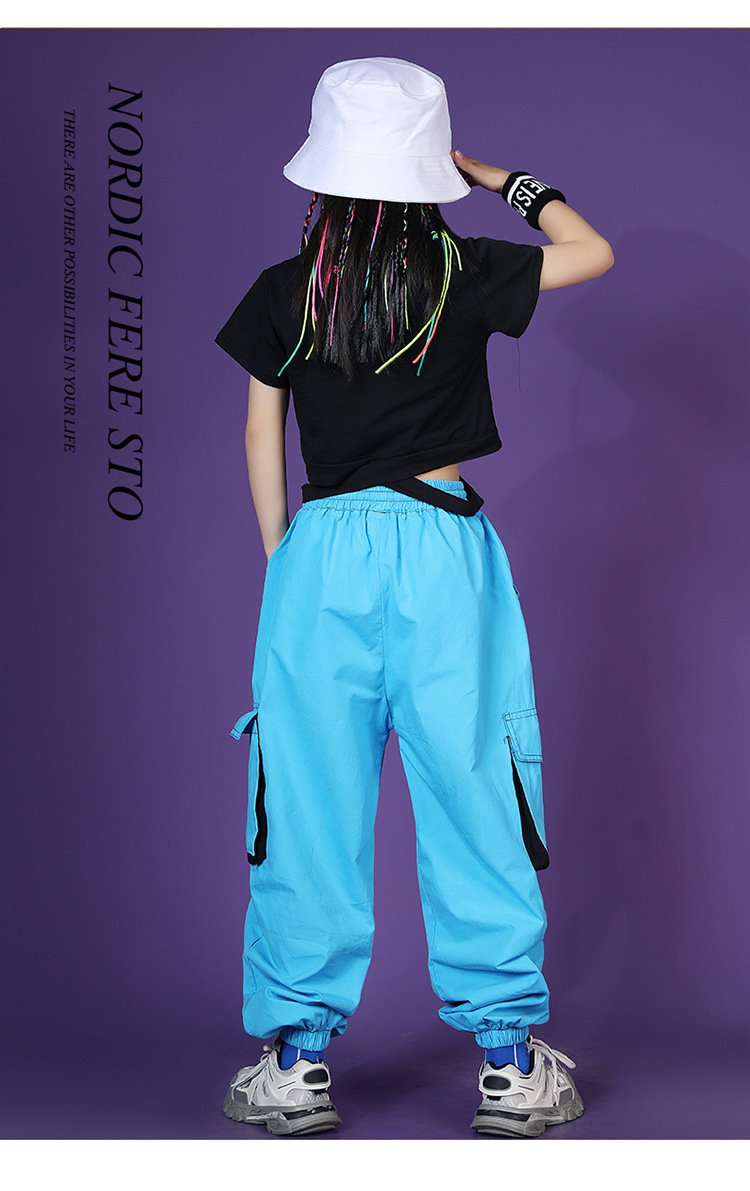 女童定制街舞露脐服装夏定制长裤jazz爵士舞练功服演出服bboy童装