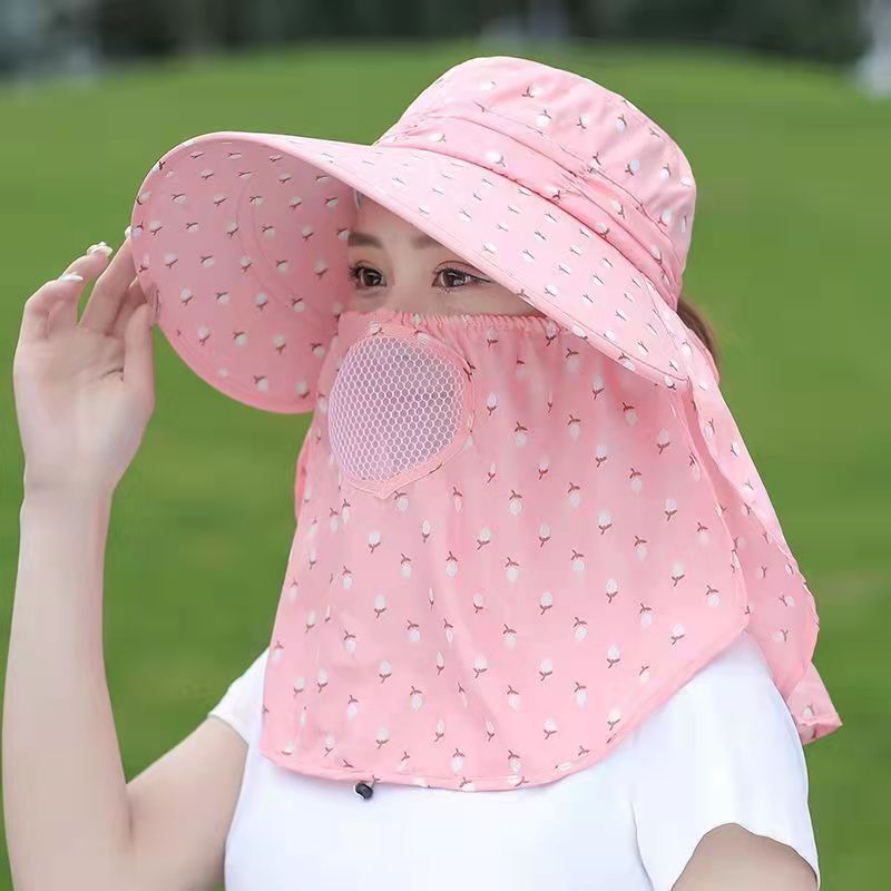 Sun Protection Hat Children's New Summer Hat Face Cover Sun Hat Mask Summer Hat UV Protection Tea Picking Cycling Sun Hat