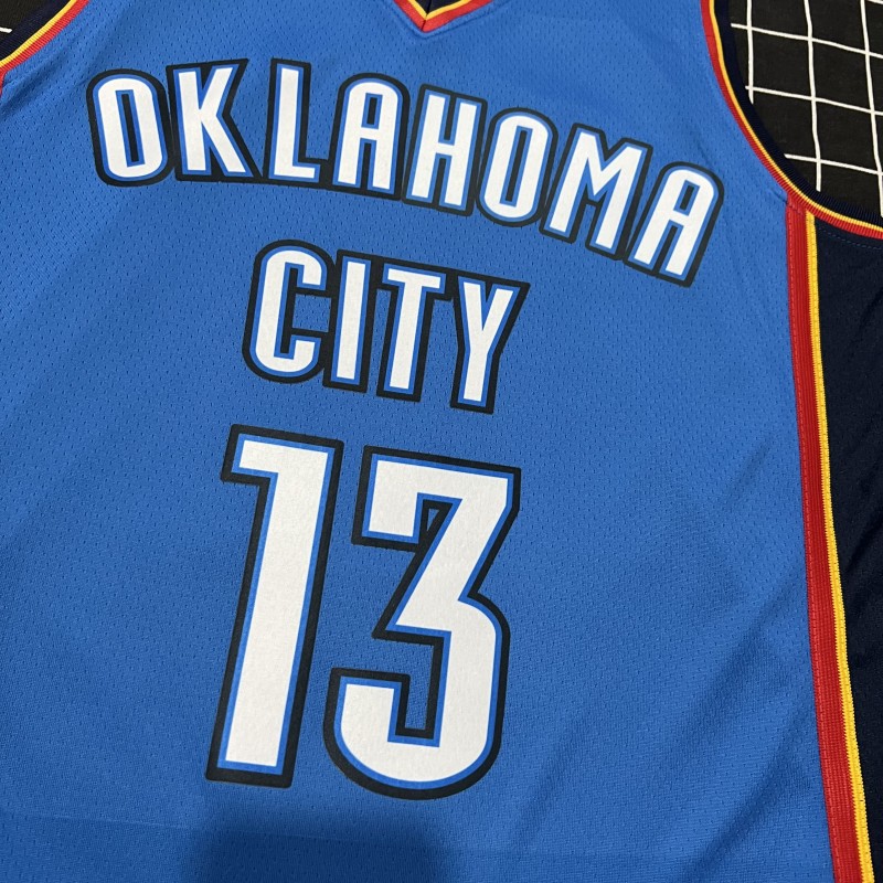 雷霆队13号保罗乔治球衣 0威少 威斯布鲁克 蓝色城市版 橙色球裤