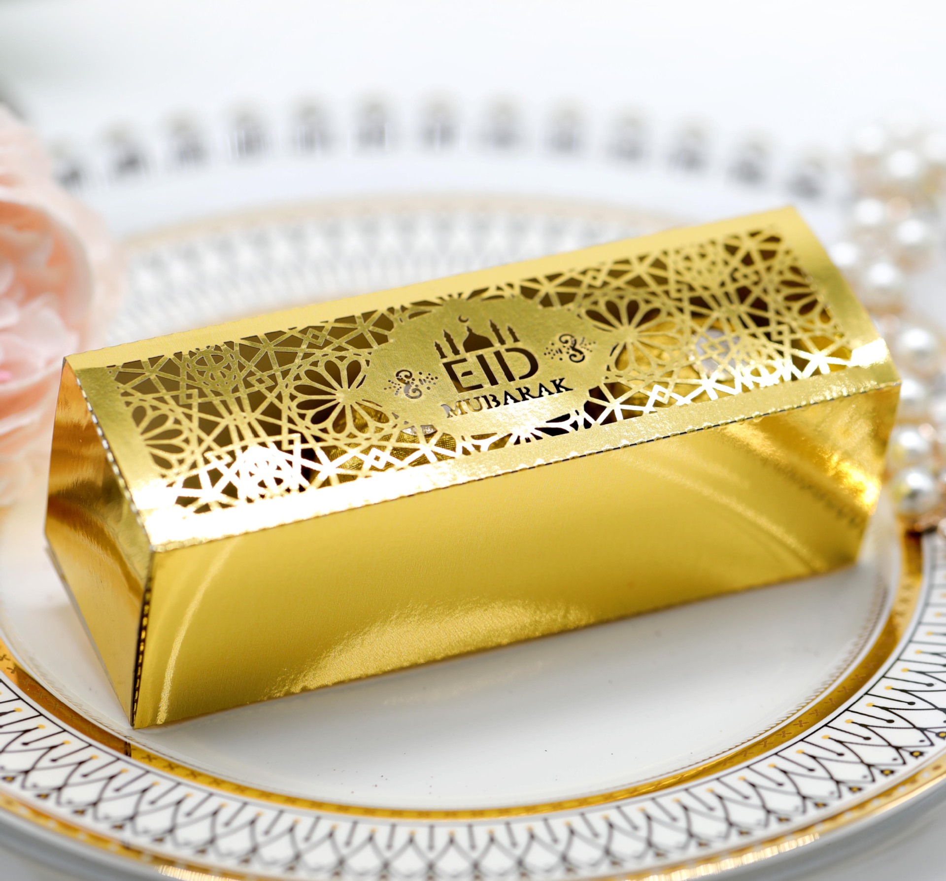 速卖通伊斯兰开斋节喜糖盒 eid斋月节银色巧克力结婚节日纸盒批发