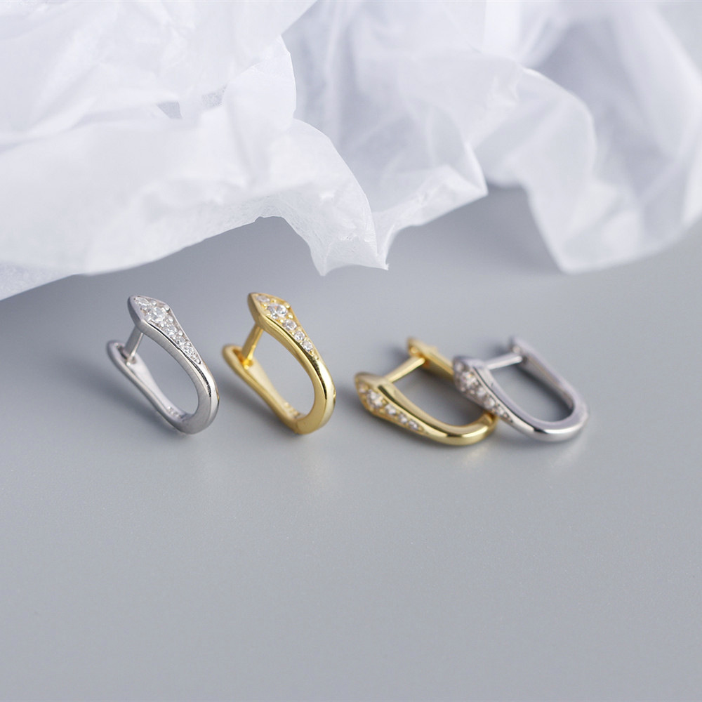 yhe0293 跨境法式彩锆u型耳扣 s925纯银ins金属风百搭银耳环耳饰