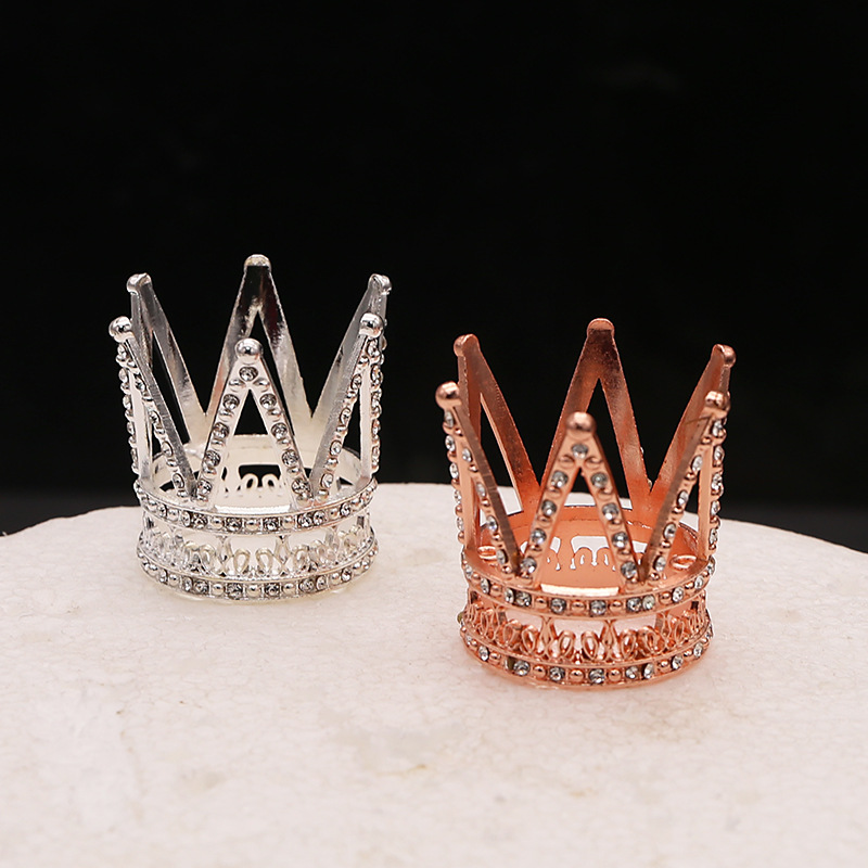 Small Crown Cake Decoration Retro Children's Mini Birthday Crown Decoration Princess Gold Silver Rhinestone Crown