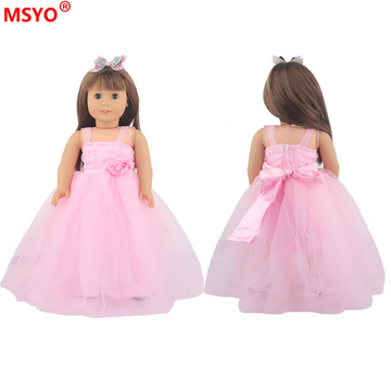 18寸美国女孩娃娃裙子夏芙娃娃衣服换装43cm娃娃粉色花朵公主纱裙