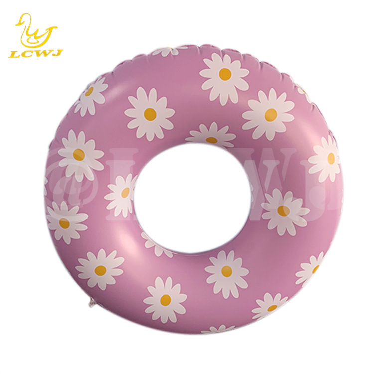 Licheng Factory Customized Cross-Border Ins Inflatable Swimming Ring Pvc Blowing Water Wing Little Daisy Floral Adult Thickened