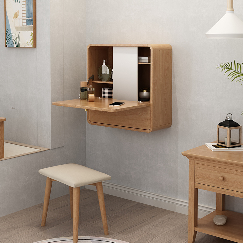 壁挂式梳妆台创意挂墙小户型简约现代收纳柜卧室北欧化妆盒穿衣镜